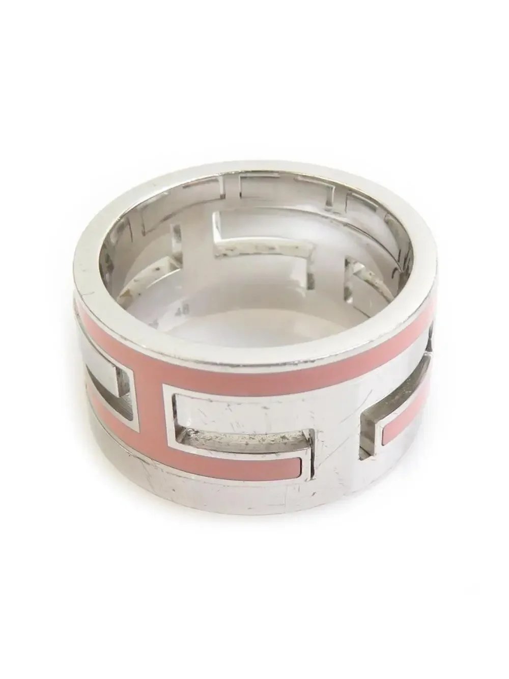 Auth Hermes Move H Ring Silver/Pink #303132H17B